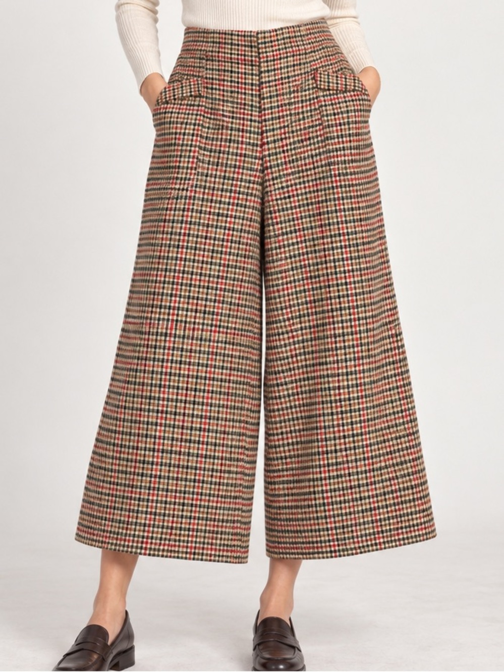 Zara TRF Plaid High Rise Wide Leg Culotte Trousers Pants Size 5